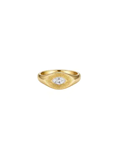 Wish Fine Jewelry 0.31ct Diamond 18K Gold Marquise Fluted Signet Ring | Thumbnail 1