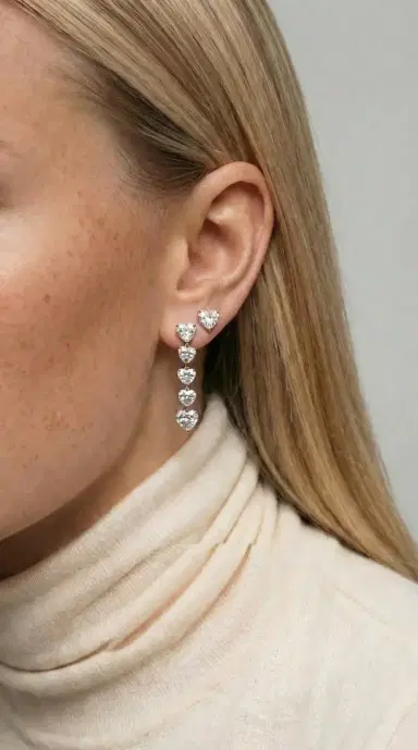 Wish Fine Jewelry 6.60ct Diamond 18K Gold Heart Linear Dangle Earrings | Thumbnail 3