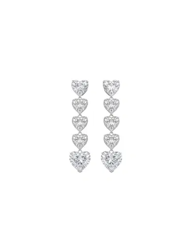 Wish Fine Jewelry 6.60ct Diamond 18K Gold Heart Linear Dangle Earrings | Thumbnail 1