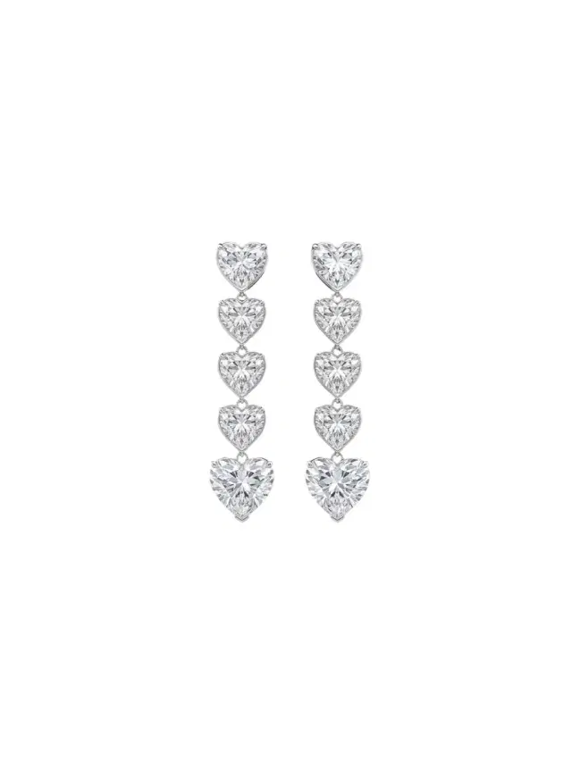 Wish Fine Jewelry 6.60ct Diamond 18K Gold Heart Linear Dangle Earrings