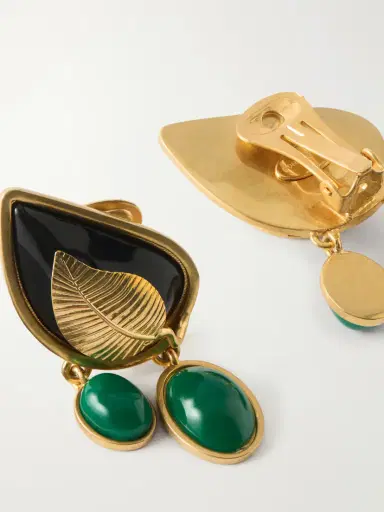 Sonia Petroff Leaf Enamel Gold-plated Earrings | Thumbnail 3