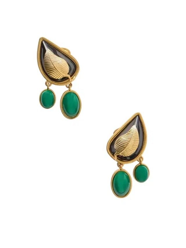 Sonia Petroff Leaf Enamel Gold-plated Earrings