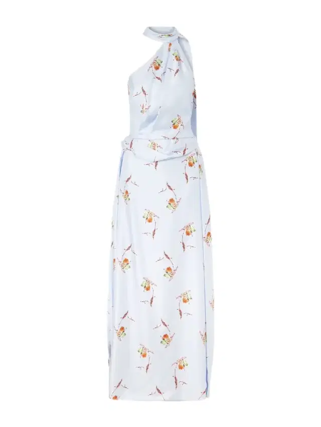 Tie-detailed Pleated Floral-print Halterneck Silk-twill Gown