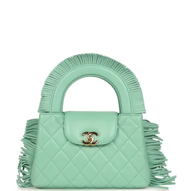 Chanel Chanel Small Fringe Kelly Green Lambskin Gold Hardware