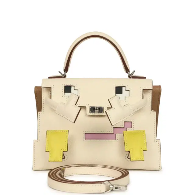 HERMÈS Hermes "Quelle Idolle" Picto Kelly Doll Nata, Lime, Mauve Sylvestre, Chai Epsom and Swift Palladium Hardware