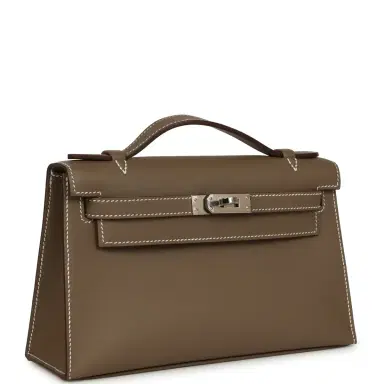 HERMÈS Hermes Kelly Pochette Etoupe Swift Palladium Hardware | Thumbnail 2 HERMÈS Hermes Kelly Pochette Etoupe Swift Palladium Hardware | Thumbnail 2