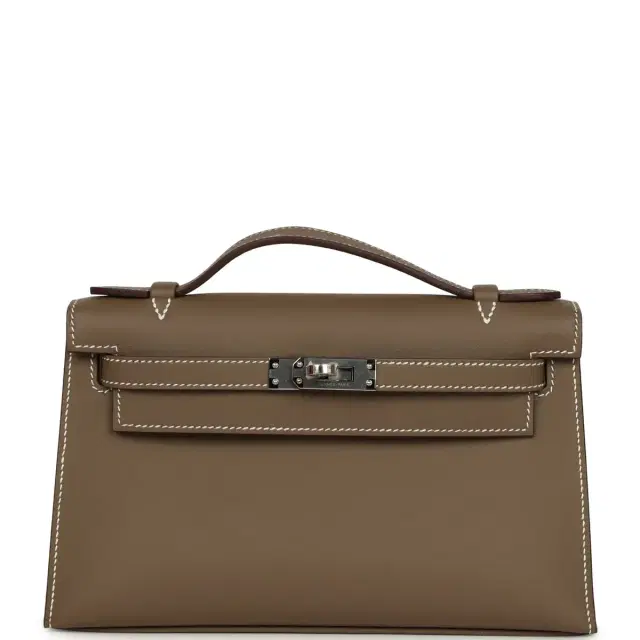hermes Hermes Kelly Pochette Etoupe Swift Palladium Hardware