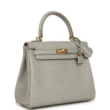 HERMÈS Hermes Kelly Retourne 25 Gris Perle Matte Alligator Gold Hardware | Thumbnail 2