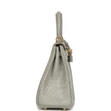 HERMÈS Hermes Kelly Retourne 25 Gris Perle Matte Alligator Gold Hardware | Thumbnail 3