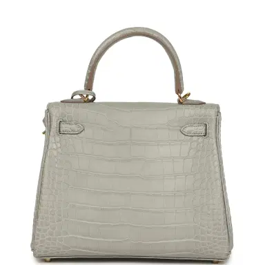 HERMÈS Hermes Kelly Retourne 25 Gris Perle Matte Alligator Gold Hardware | Thumbnail 4