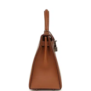 HERMÈS Hermes Kelly Sellier 25 Gold Swift and Ecru Beige Toile H Canvas Palladium Hardware | Thumbnail 3