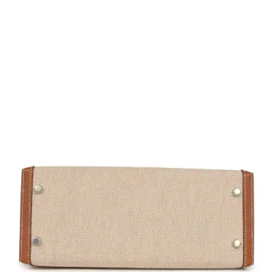 HERMÈS Hermes Kelly Sellier 25 Gold Swift and Ecru Beige Toile H Canvas Palladium Hardware | Thumbnail 6