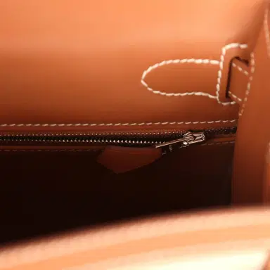 HERMÈS Hermes Kelly Sellier 25 Gold Swift and Ecru Beige Toile H Canvas Palladium Hardware | Thumbnail 8