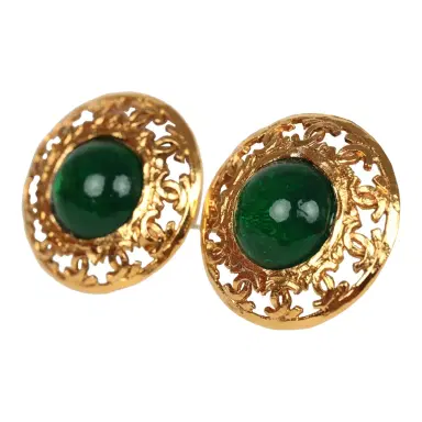 Chanel Vintage Chanel Round Gripoix Earrings Green Gold Plated Hardware | Thumbnail 4 Chanel Vintage Chanel Round Gripoix Earrings Green Gold Plated Hardware | Thumbnail 4