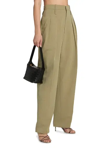 Bottega Veneta Women's Tapered Wool-Linen Blend Trousers - Green Lavamel | Thumbnail 4