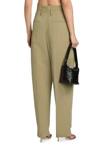 Bottega Veneta Women's Tapered Wool-Linen Blend Trousers - Green Lavamel | Thumbnail 5