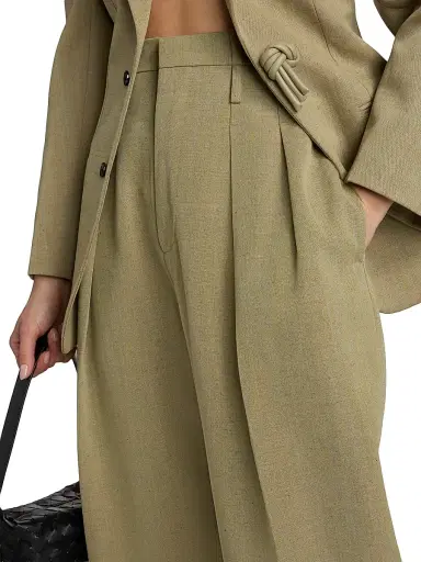 Bottega Veneta Women's Tapered Wool-Linen Blend Trousers - Green Lavamel | Thumbnail 6