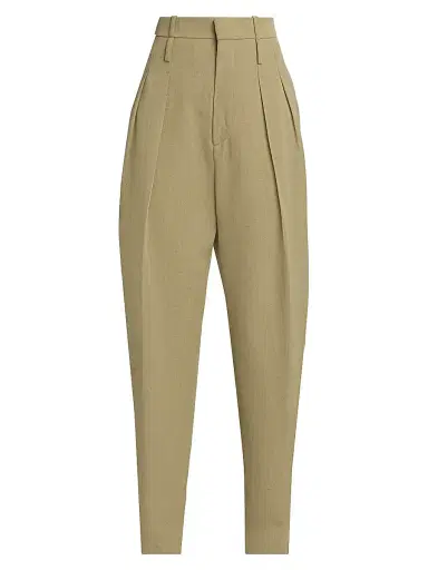 Bottega Veneta Women's Tapered Wool-Linen Blend Trousers - Green Lavamel | Thumbnail 1