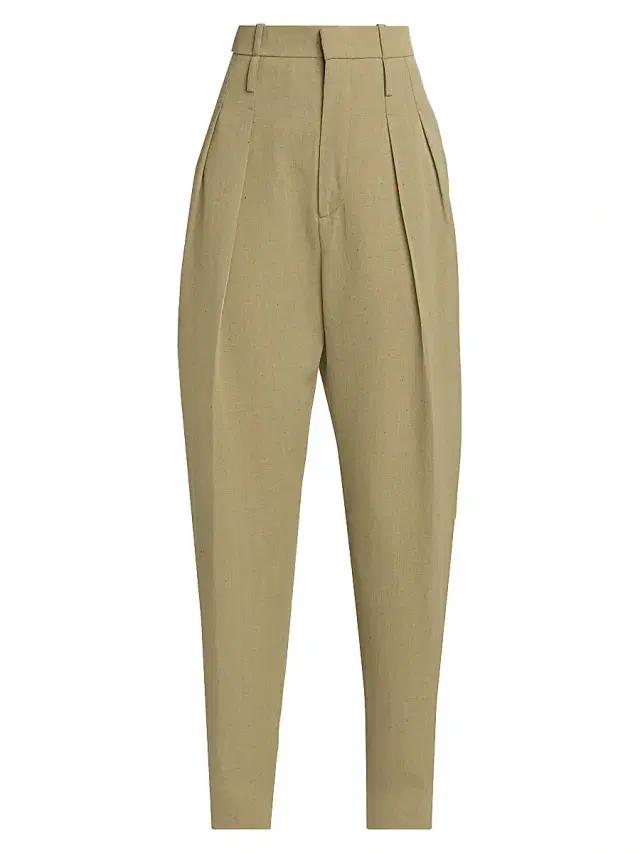 Women's Tapered Wool-Linen Blend Trousers - Green Lavamel