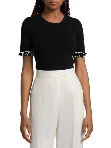 Elie Tahari Women's The Rose Frill-Cuff Top - Noir - Size XS | Thumbnail 3