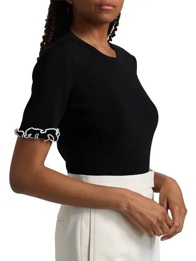 Elie Tahari Women's The Rose Frill-Cuff Top - Noir - Size XS | Thumbnail 6