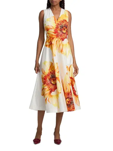 Elie Tahari Women's The Ines Spring Meadow Cotton Midi-Dress - Spring Meadow - Size 14 | Thumbnail 3