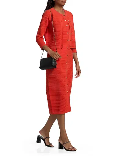 Elie Tahari Women's The Alessandra Pointelle-Knit Cardigan - Orange Dream - Size XL | Thumbnail 2
