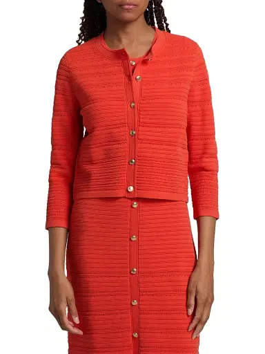 Elie Tahari Women's The Alessandra Pointelle-Knit Cardigan - Orange Dream - Size XL | Thumbnail 3