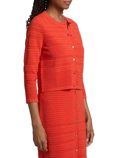 Elie Tahari Women's The Alessandra Pointelle-Knit Cardigan - Orange Dream - Size XL | Thumbnail 4