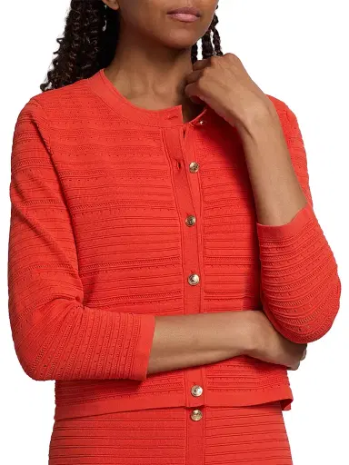 Elie Tahari Women's The Alessandra Pointelle-Knit Cardigan - Orange Dream - Size XL | Thumbnail 6