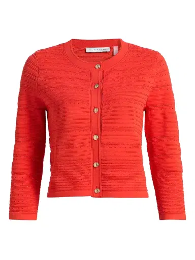 Elie Tahari Women's The Alessandra Pointelle-Knit Cardigan - Orange Dream - Size XL | Thumbnail 1