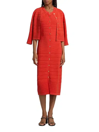 Elie Tahari Women's The Alessandra Pointelle-Knit Midi Dress - Orange Dream - Size XL | Thumbnail 2