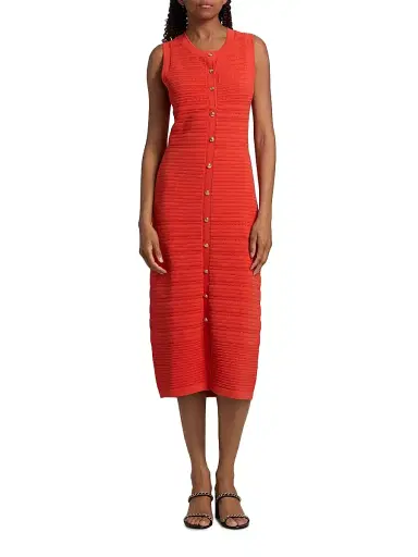 Elie Tahari Women's The Alessandra Pointelle-Knit Midi Dress - Orange Dream - Size XL | Thumbnail 3