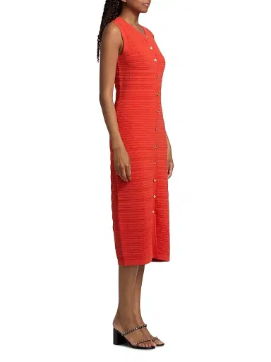 Elie Tahari Women's The Alessandra Pointelle-Knit Midi Dress - Orange Dream - Size XL | Thumbnail 4