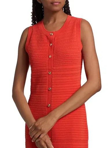 Elie Tahari Women's The Alessandra Pointelle-Knit Midi Dress - Orange Dream - Size XL | Thumbnail 6