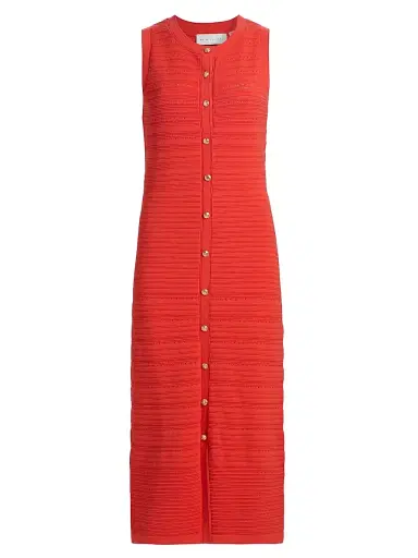 Elie Tahari Women's The Alessandra Pointelle-Knit Midi Dress - Orange Dream - Size XL | Thumbnail 1