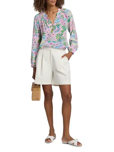 Lilly Pulitzer Women's Elsa Silk Top - Conch Shell Pink Sunny Dee - Size Large | Thumbnail 2 Lilly Pulitzer Women's Elsa Silk Top - Conch Shell Pink Sunny Dee - Size Large | Thumbnail 2