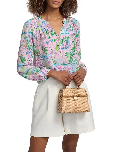 Lilly Pulitzer Women's Elsa Silk Top - Conch Shell Pink Sunny Dee - Size Large | Thumbnail 3 Lilly Pulitzer Women's Elsa Silk Top - Conch Shell Pink Sunny Dee - Size Large | Thumbnail 3