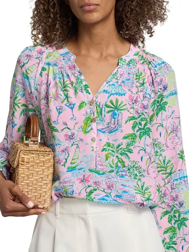 Lilly Pulitzer Women's Elsa Silk Top - Conch Shell Pink Sunny Dee - Size Large | Thumbnail 6 Lilly Pulitzer Women's Elsa Silk Top - Conch Shell Pink Sunny Dee - Size Large | Thumbnail 6