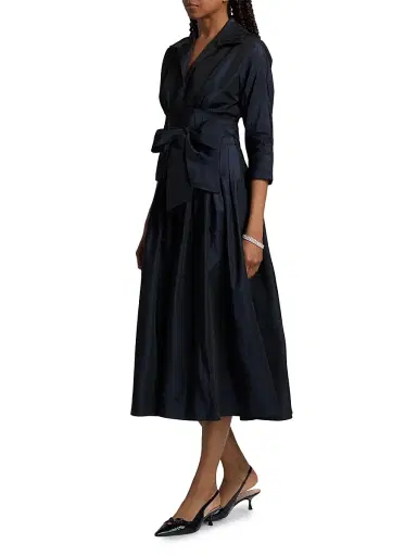 Teri Jon by Rickie Freeman Women's Taffeta Cocktail Midi-Shirtdress - Navy - Size 14 | Thumbnail 4 Teri Jon by Rickie Freeman Women's Taffeta Cocktail Midi-Shirtdress - Navy - Size 14 | Thumbnail 4