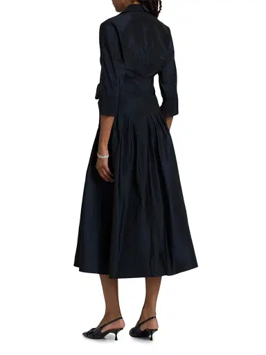 Teri Jon by Rickie Freeman Women's Taffeta Cocktail Midi-Shirtdress - Navy - Size 14 | Thumbnail 5 Teri Jon by Rickie Freeman Women's Taffeta Cocktail Midi-Shirtdress - Navy - Size 14 | Thumbnail 5