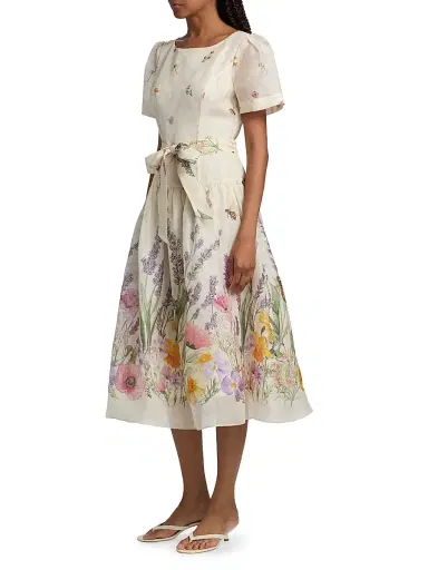 Teri Jon by Rickie Freeman Women's Floral-Print Linen-Silk Midi-Dress | Thumbnail 4 Teri Jon by Rickie Freeman Women's Floral-Print Linen-Silk Midi-Dress | Thumbnail 4