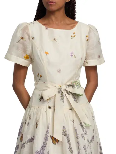 Teri Jon by Rickie Freeman Women's Floral-Print Linen-Silk Midi-Dress | Thumbnail 6 Teri Jon by Rickie Freeman Women's Floral-Print Linen-Silk Midi-Dress | Thumbnail 6