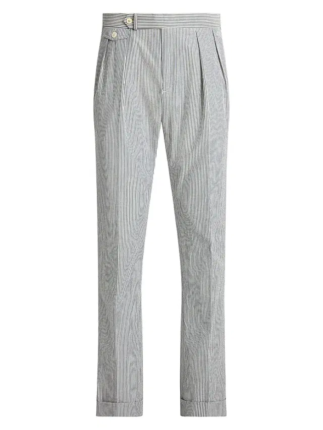 Polo Ralph Lauren Men's Pinstriped Cotton Seersucker Pleated-Front Pants - Vintage Blue Vintage Cream