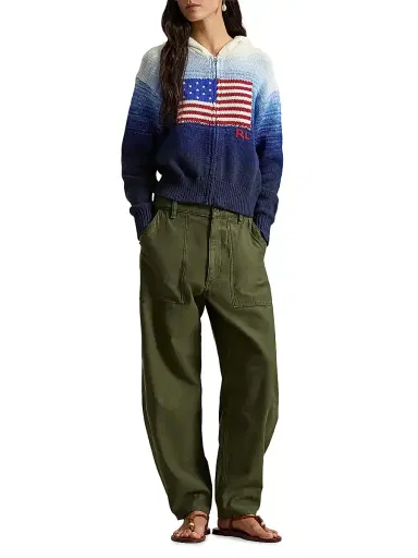 Polo Ralph Lauren Women's Flag Ombré Knit Cotton Full-Zip Hoodie - White Royal Blue | Thumbnail 2