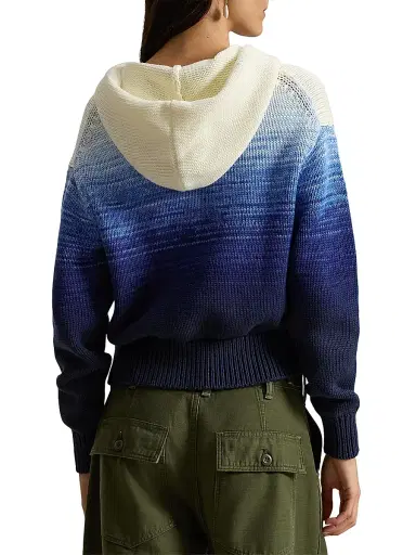 Polo Ralph Lauren Women's Flag Ombré Knit Cotton Full-Zip Hoodie - White Royal Blue | Thumbnail 4
