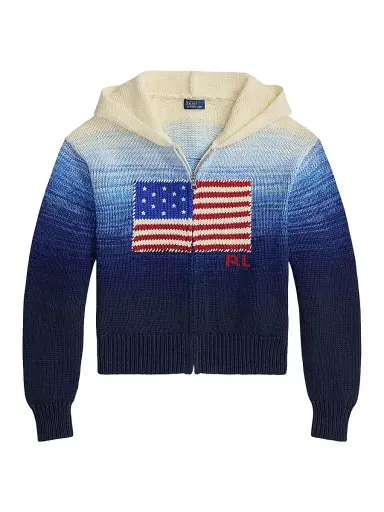 Polo Ralph Lauren Women's Flag Ombré Knit Cotton Full-Zip Hoodie - White Royal Blue | Thumbnail 1
