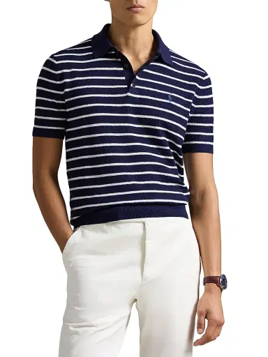 Polo Ralph Lauren Men's Striped Cotton-Linen Short-Sleeve Polo Sweater | Thumbnail 3