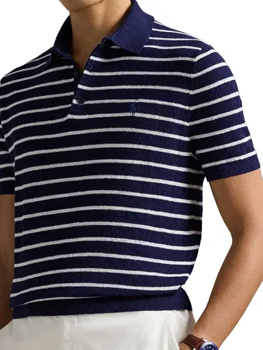 Polo Ralph Lauren Men's Striped Cotton-Linen Short-Sleeve Polo Sweater | Thumbnail 4