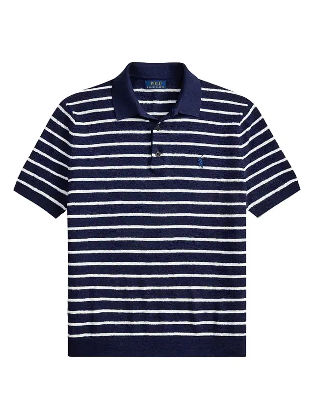 Polo Ralph Lauren Men's Striped Cotton-Linen Short-Sleeve Polo Sweater - Bright Navy Combo